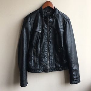 Distressed faux leather zip jacket